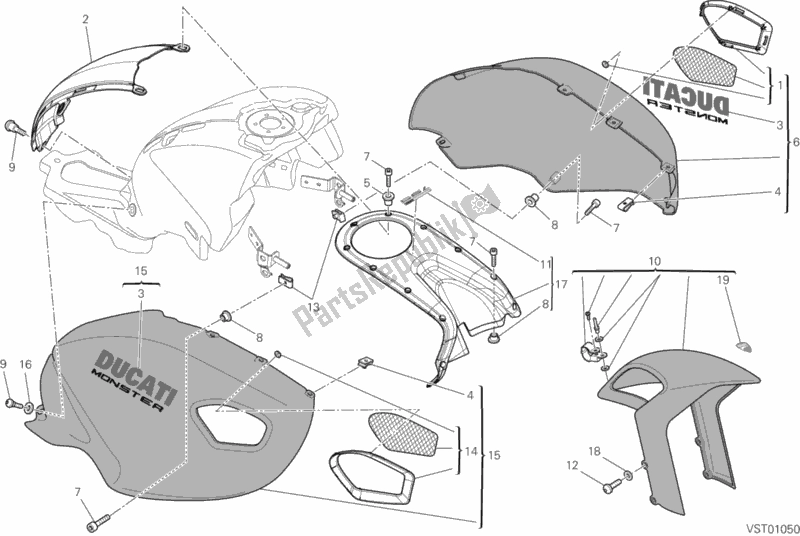 All parts for the Fairing of the Ducati Monster 795 EU Thailand 2014